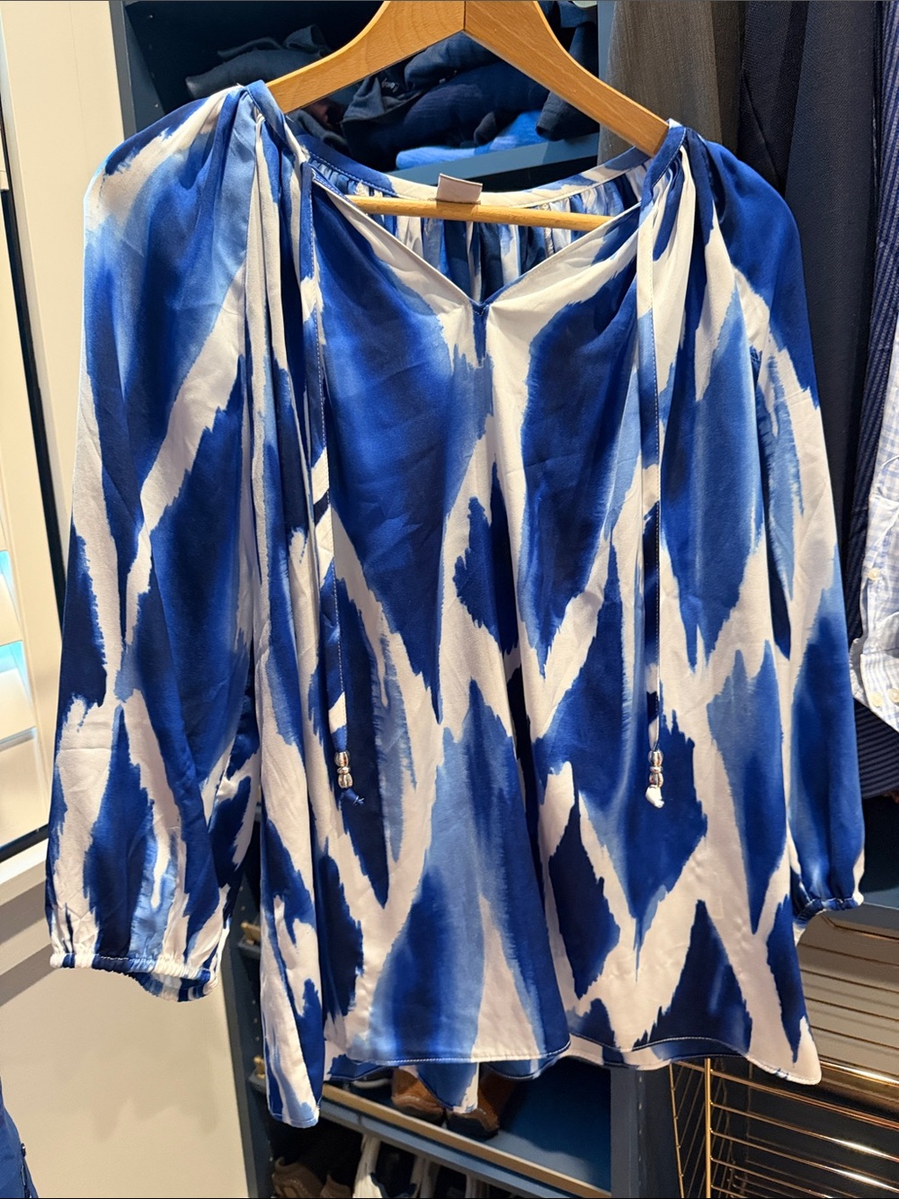 Chico's Blue & White Tie-Dye Peasant Blouse